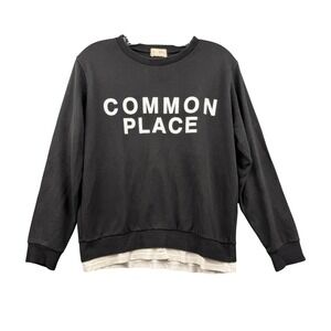 Common Place Black Grunge Graphic Layered Hem Sweatshirt Long Sleeve Pullover
